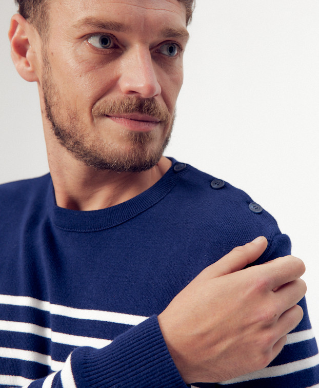 Pull marinière Benjamin en coton bio - La Gentle Factory - Vue sur col Pull marinière Benjamin en coton bio - La Gentle Factory - Vue sur col