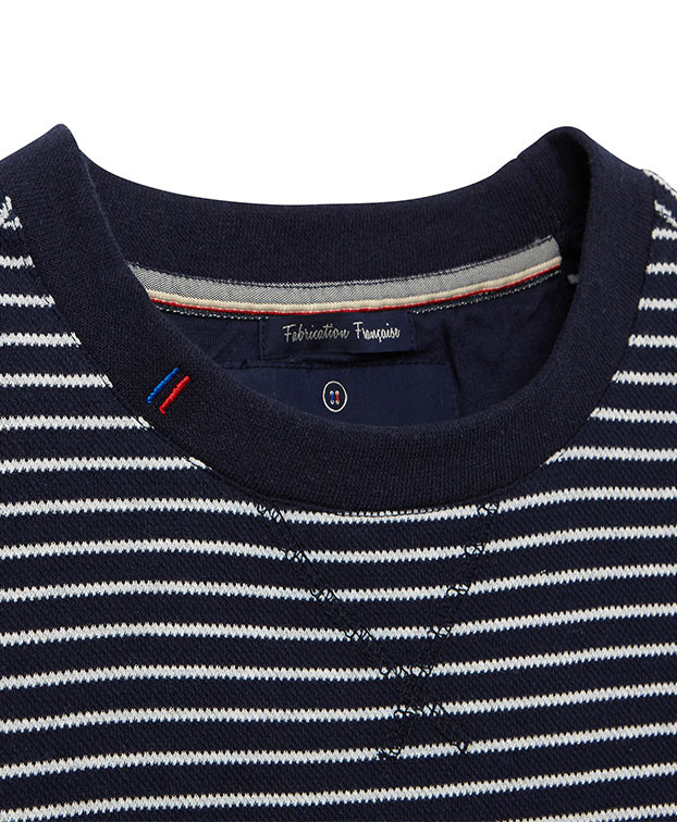 Sweat Paul bleu rayé recyclé - Vue modestie Sweat Paul bleu rayé recyclé - Vue modestie