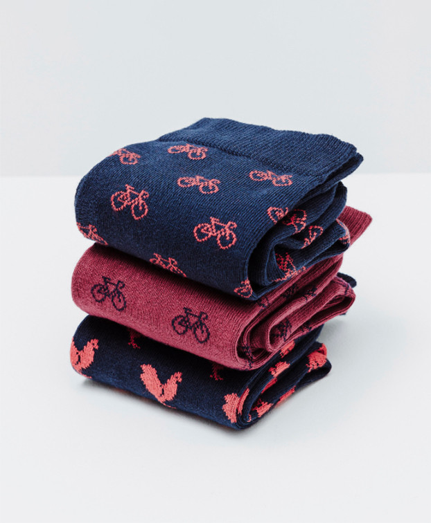 Chaussettes Caspar bleu en coton bio - La Gentle Factory - Trio de chaussette