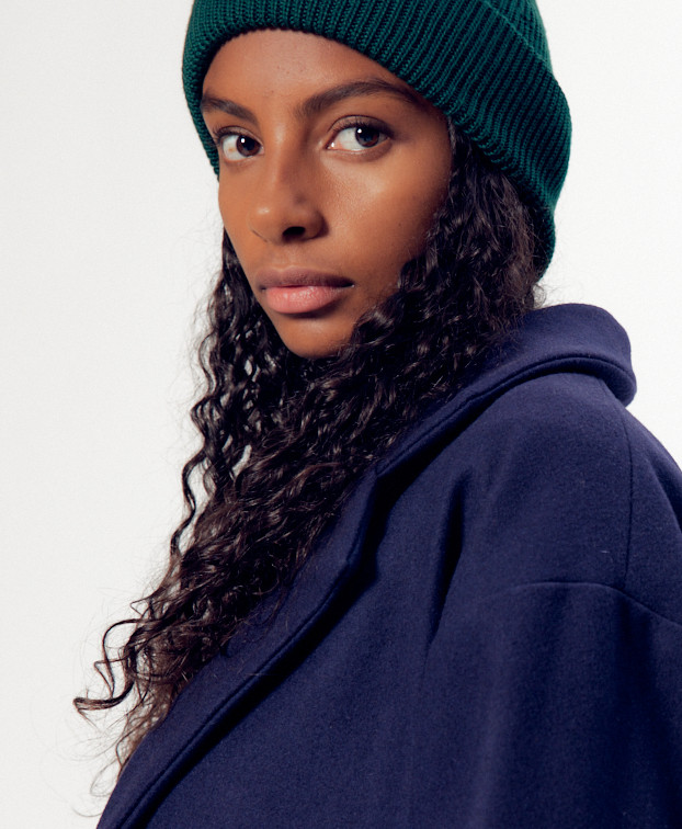 Manteau Madie bleu marine recyclé - La Gentle Factory - Vue de face Manteau Madie bleu marine recyclé - La Gentle Factory - Vue de face