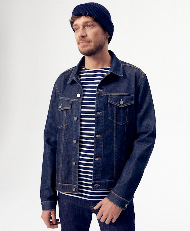 Veste en jean Victor en coton bio - Vue homme face Veste en jean Victor en coton bio - Vue homme face