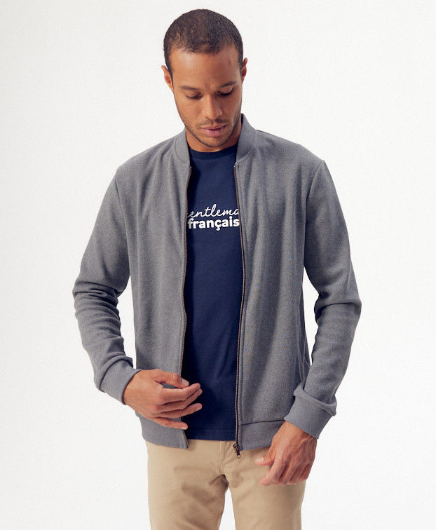 Sweat Pedro zippé gris recyclé - Vue face Sweat Pedro zippé gris recyclé - Vue face