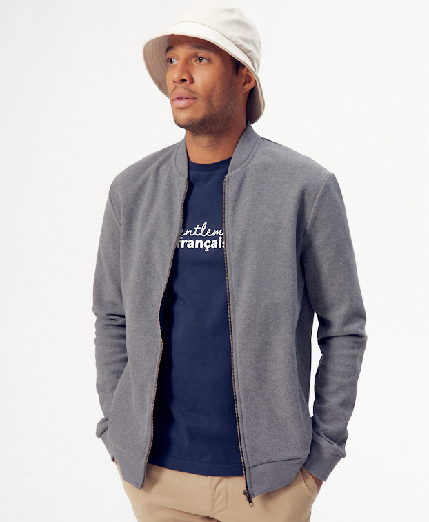 Sweat Pedro zippé gris recyclé - Vue côté Sweat Pedro zippé gris recyclé - Vue côté