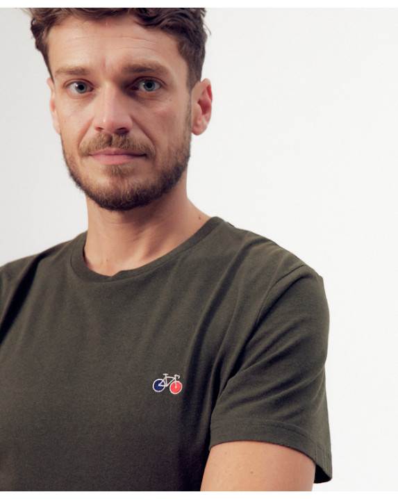 Tee-shirt Baptiste brodé kaki recyclé - La Gentle Factory - Zoom Devant