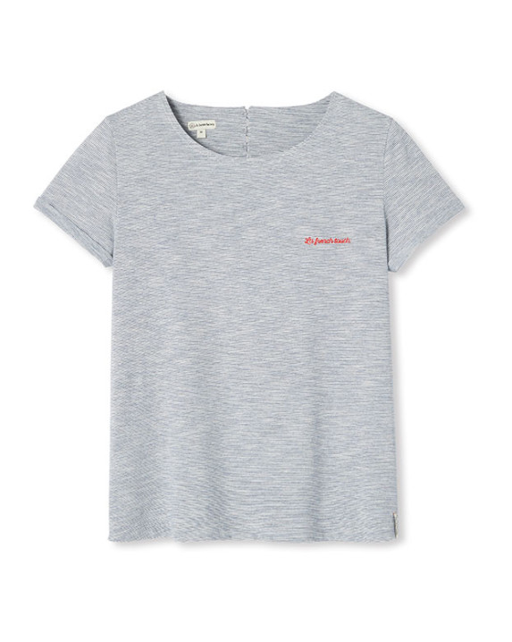 Tee-shirt Maryse bleu brodé - Vue complète