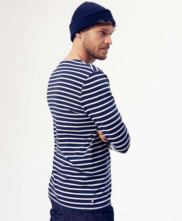 Marinière Valentino bleu en coton bio - Vue profil Marinière Valentino bleu en coton bio - Vue profil