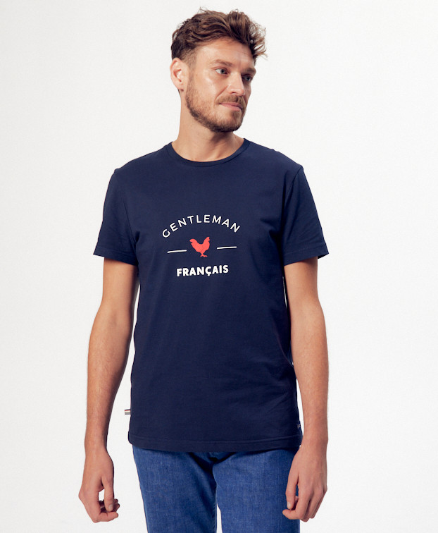 Tee-shirt Philibert "Gentleman" bleu en coton bio - Vue silhouette Tee-shirt Philibert "Gentleman" bleu en coton bio - Vue silhouette