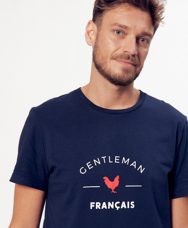 Tee-shirt Philibert "Gentleman" bleu en coton bio - Vue détail print Tee-shirt Philibert "Gentleman" bleu en coton bio - Vue détail print