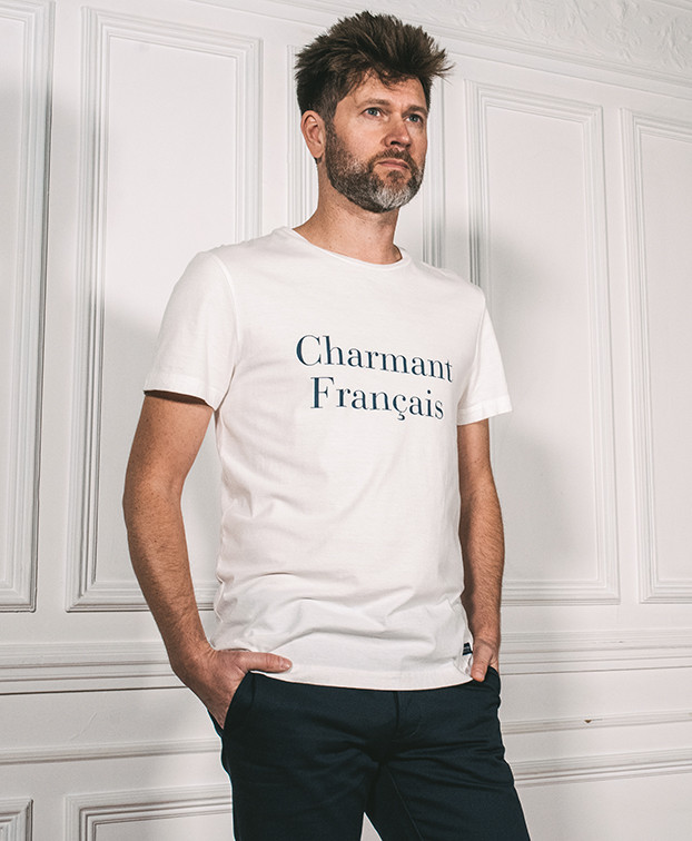 Tee-shirt Philibert "Charmant" écru en coton bio - Vue profil