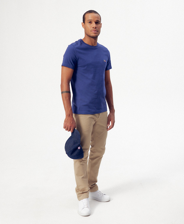 Tee-shirt Baptiste brodé bleu indigo en coton bio - La Gentle Factory - Vue de face