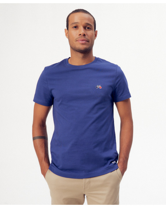 Tee-shirt Baptiste brodé bleu indigo en coton bio -Vue face