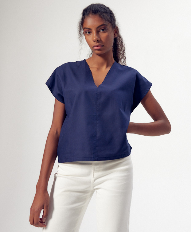 Top Sarah bleu en coton bio – La Gentle Factory – Vue haut Top Sarah bleu en coton bio – La Gentle Factory – Vue haut
