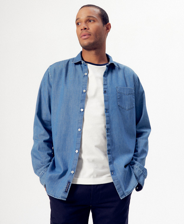 Chemise Johny denim en coton bio - La Gentle Factory - Vue de face Chemise Johny denim en coton bio - La Gentle Factory - Vue de face