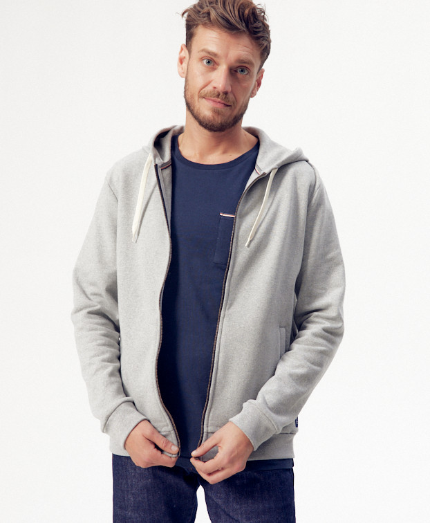 Sweat Célestin gris recyclé - La Gentle Factory - Zoom fermeture Sweat Célestin gris recyclé - La Gentle Factory - Zoom fermeture