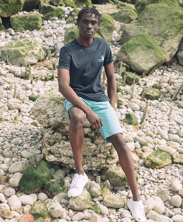 Bermuda Carlo vert-bleu en coton bio - La Gentle Factory - vue de face Bermuda Carlo vert-bleu en coton bio - La Gentle Factory - vue de face