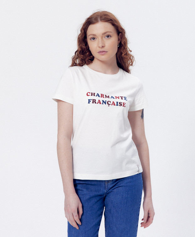 Tee-shirt Palmyre "Charmante" écru en coton bio - La Gentle Factory - Vue de face