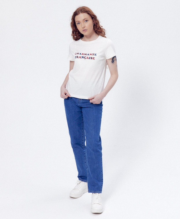 Tee-shirt Palmyre "Charmante" écru en coton bio - La Gentle Factory - Vue de plein pieds