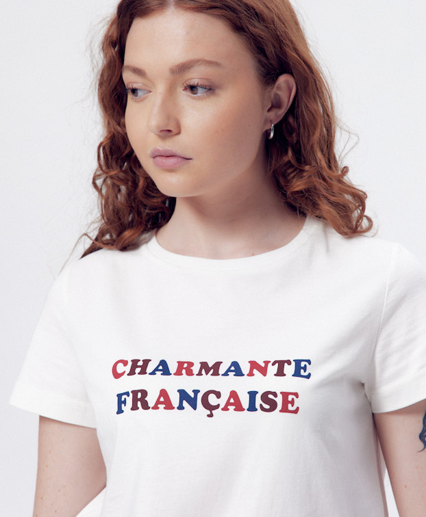 Tee-shirt Palmyre "Charmante" écru en coton bio - La Gentle Factory - Zoom print