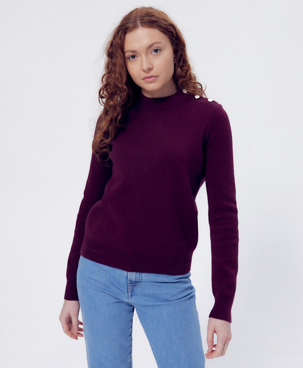 Pull Pome prune en coton biologique - La Gentle Factory - Vue au porté Pull Pome prune en coton biologique - La Gentle Factory - Vue au porté