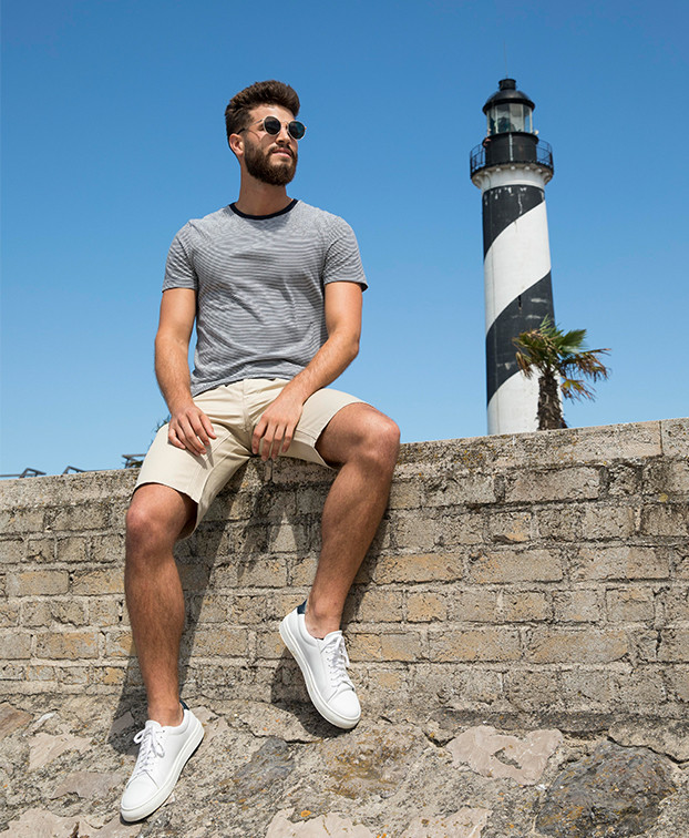 Bermuda Made In France Homme Coton Bio Carlo Beige - La Gentle Factory vue de face Bermuda Made In France Homme Coton Bio Carlo Beige - La Gentle Factory vue de face