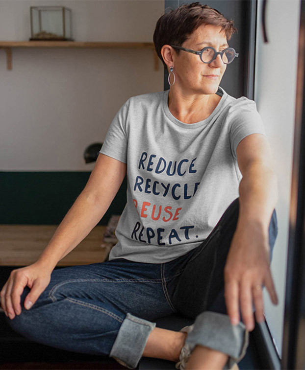 Tee-shirt Palmyre "Reduce" gris recyclé - Vue face Tee-shirt Palmyre "Reduce" gris recyclé - Vue face