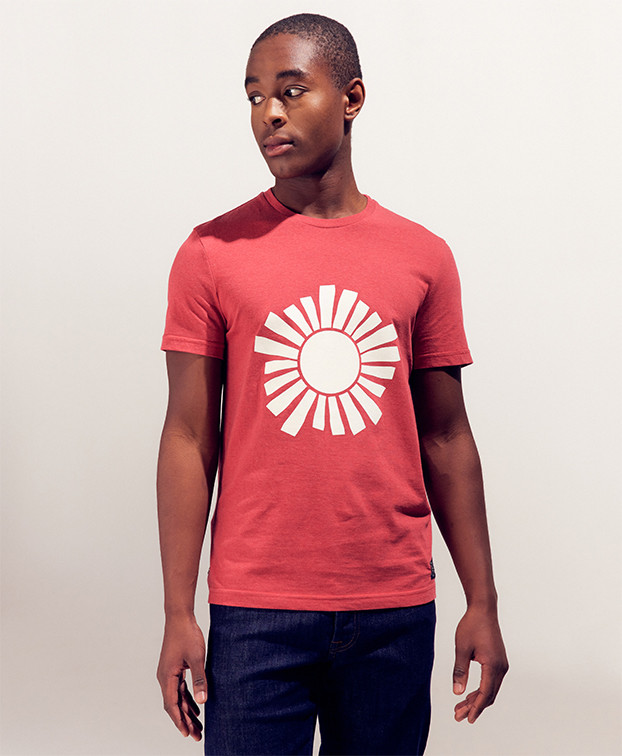 Tee-shirt Philibert "Soleil" rouge en coton bio - La Gentle Factory - Vue devant