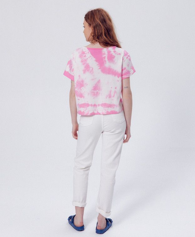 Tee-shirt Christèle Tie & Dye rose en coton bio - La Gentle Factory - Vue dos Tee-shirt Christèle Tie & Dye rose en coton bio - La Gentle Factory - Vue dos
