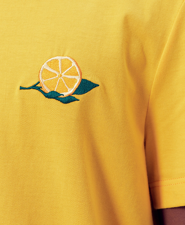 Tee-shirt Barthélémy uni orange et son kit broderie - La Gentle Factory - Zoom broderie