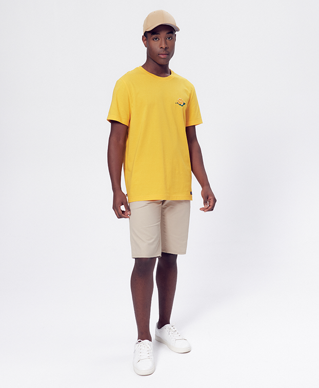 Tee-shirt Barthélémy brodé "Orangeade" jaune foncé - La Gentle Factory - Vue principale