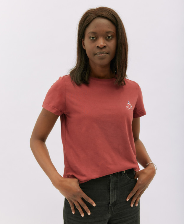 Tee-shirt Prune "à vélo" bordeaux en coton bio - La Gentle Factory - Vue principale Tee-shirt Prune "à vélo" bordeaux en coton bio - La Gentle Factory - Vue principale