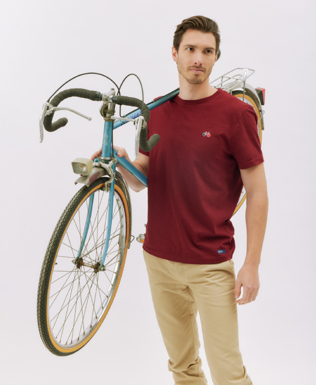 Tee-shirt Barthélémy "à vélo" bordeaux en coton bio - La Gentle Factory - Avec vélo