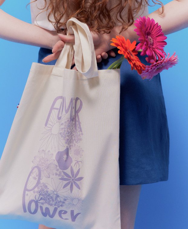 Tote-bag Talia "Flower Power" écru - La Gentle Factory
