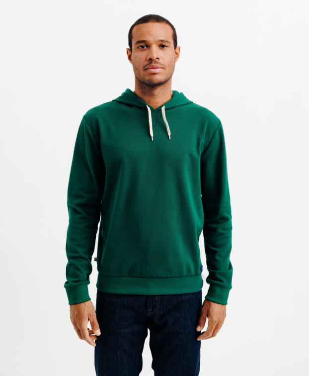Sweat piqué Calix à capuche vert bouteille - La Gentle Factory - Vue principale