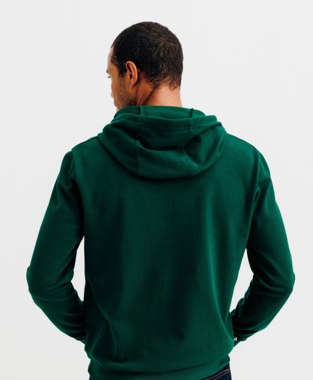 Sweat piqué Calix à capuche vert bouteille - La Gentle Factory - Vue de dos