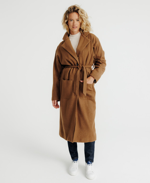 Manteau long Maddison marron recyclé- vue de face