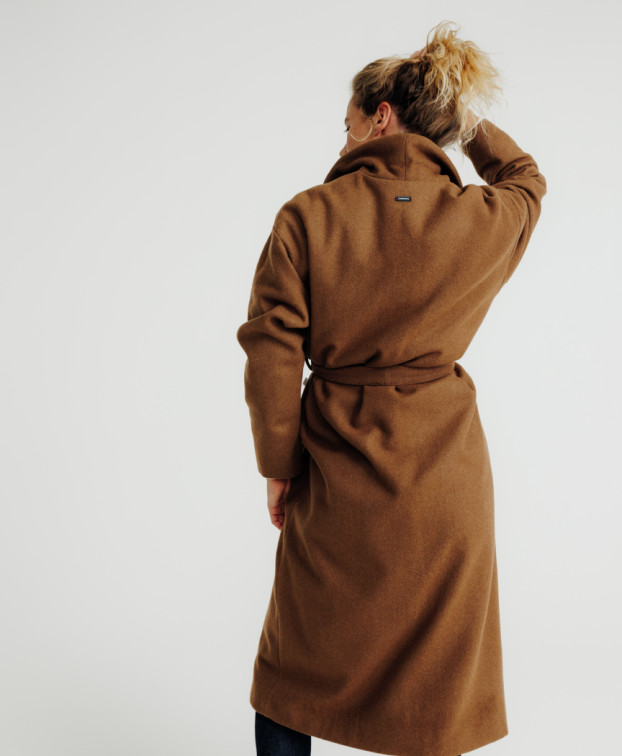 Manteau long Maddison marron recyclé-la Gentle Factory- vue de dos