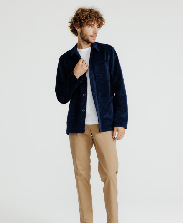 VESTE DE TRAVAIL VELOURS VALERIEN BLEU -La Gentle Factory- vue de face