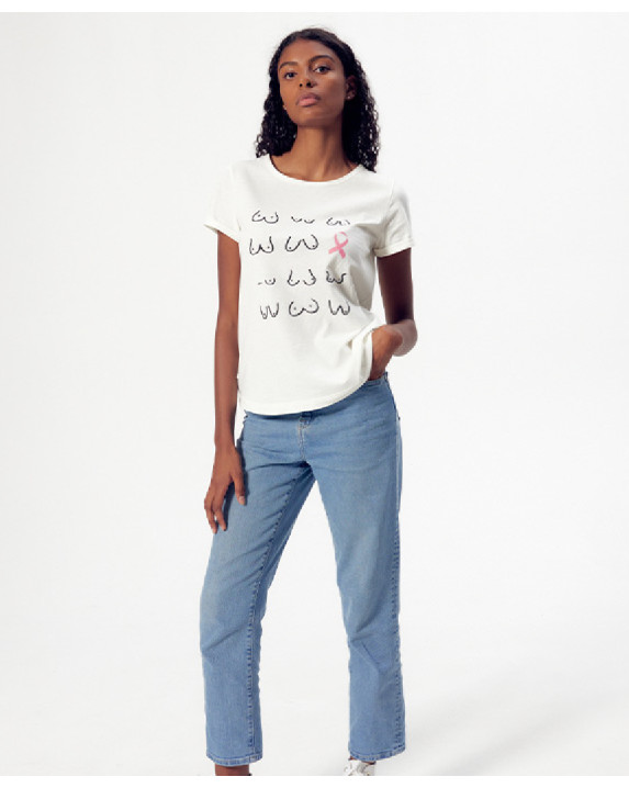 Tee-shirt Rosa OCTOBRE ROSE écru - La Gentle Factory - Vue plein pieds