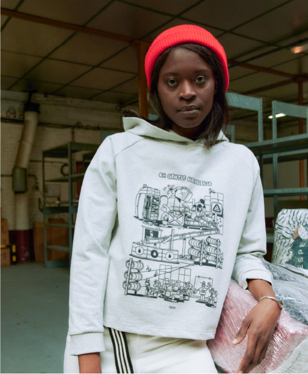 Sweat à Capuche Carmen La Recyclerie gris chiné clair - La Gentle Factory - Vue de face zoomé