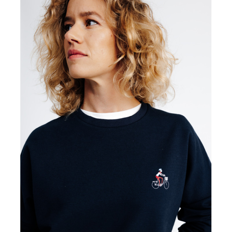 Sweat Femme Made In France Lena Vélo Bleu Marine La Gentle Factory
