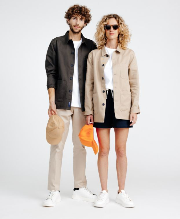Veste de travail Valéry kaki - La Gentle Factory - Vue duo debout