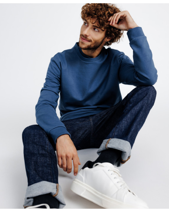 Sweat homme made in France Harry bleu grise - Gentle Factory - Vue assis