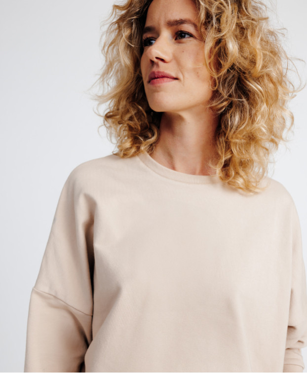 Sweat femme made in France Heidi sable - la Gentle Factory - Vue frontale zoome
