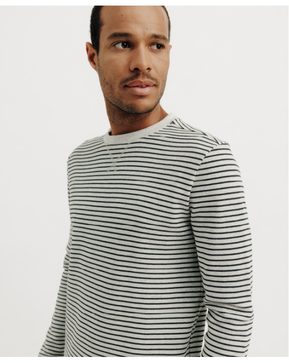 Sweat Paul Gris Rayé en coton recyclé - vue de profil