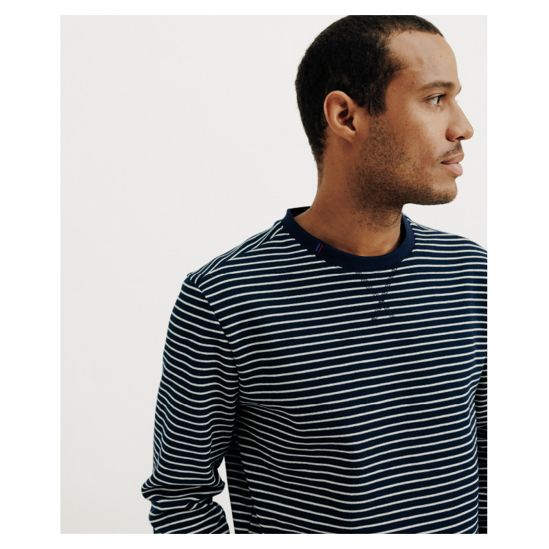 Sweat Homme Made In France Recyclé Paul Bleu Rayé - La Gentle Factory