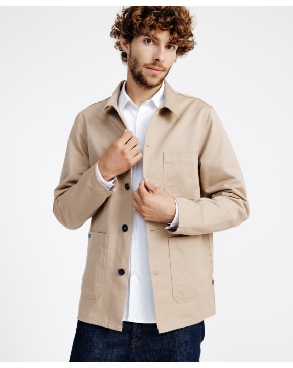 Veste de travail Valéry  beige en coton bio - vue de face