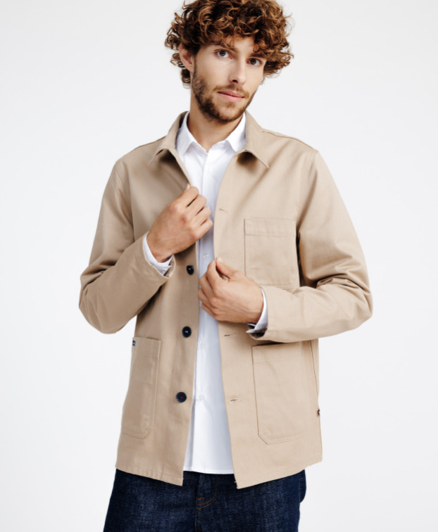 Veste de travail Valéry  beige en coton bio - vue de face