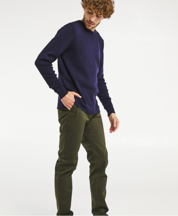 Chino Leon bleu vert foncé made in France - La Gentle Factory - Vue de profil