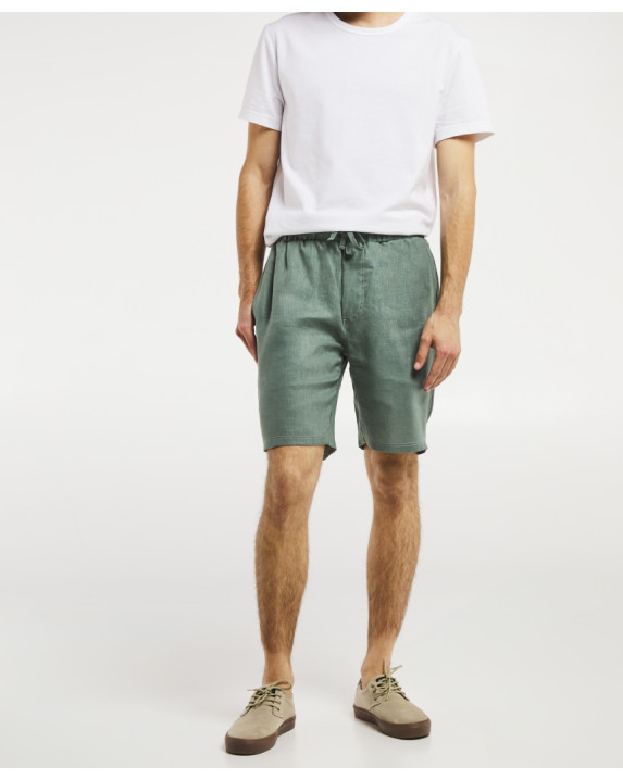 Short Liam made in France en lin kaki - La Gentle Factory - Vue de face