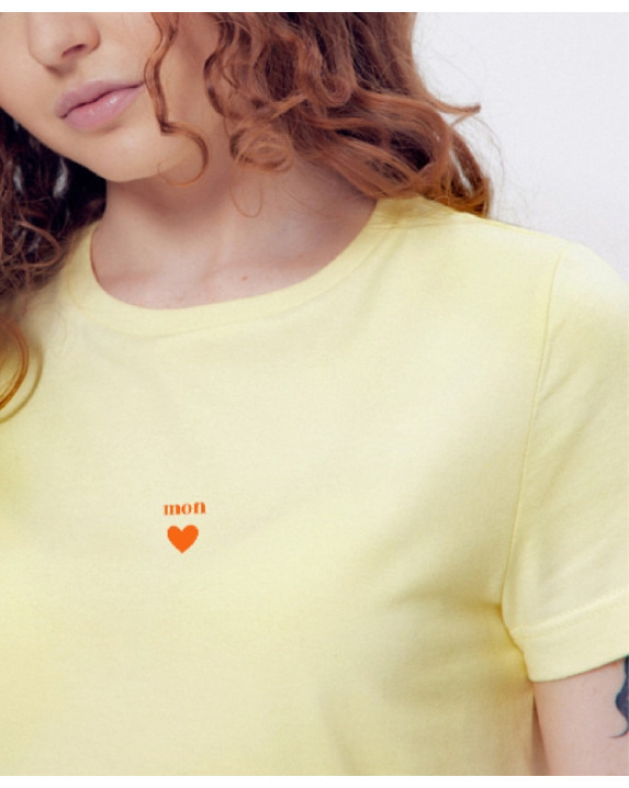 Tee-shirt Prune femme brodé cœur made in France jaune clair